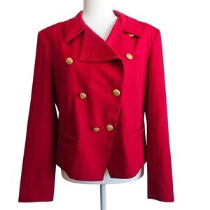Vintage KGR Wool Blazer Red‎ Size 10 Gold Button Double Breasted Military